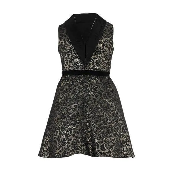 BLACK AND GOLD DAMASK DRESS WITH HAIRBOW