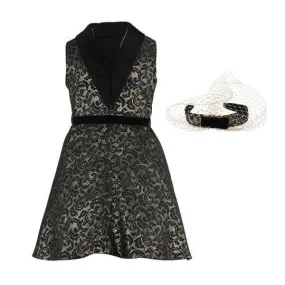 BLACK AND GOLD DAMASK DRESS WITH HAIRBOW