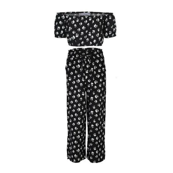 BLACK FLORAL TROUSER SET FOR GIRLS