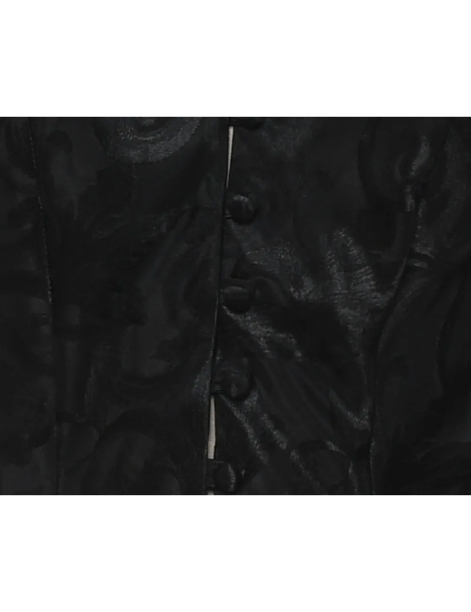 Black Patterned Silky Slip Dress - S