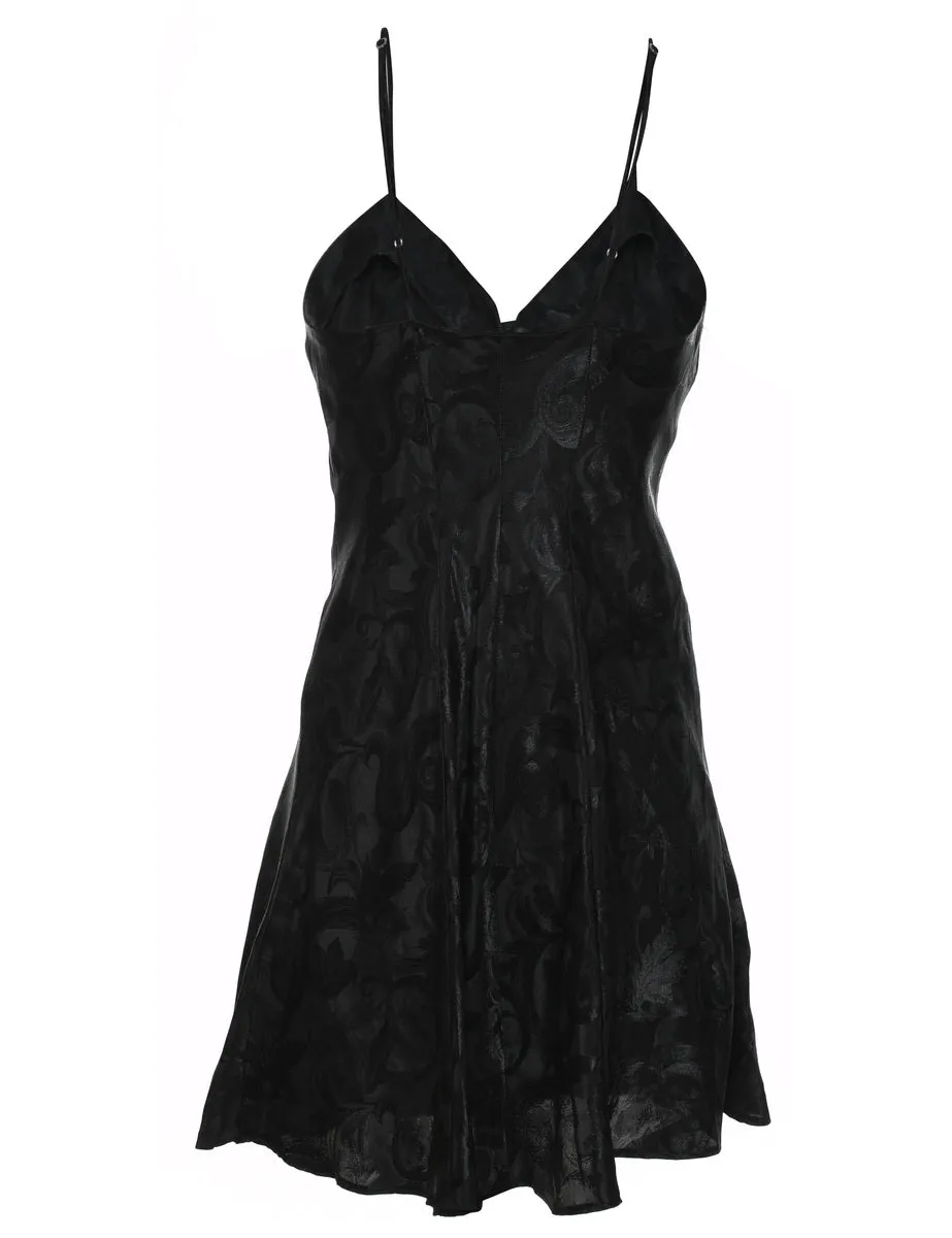 Black Patterned Silky Slip Dress - S