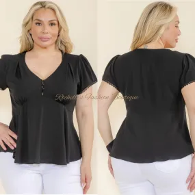 Black Peplum S/S Top