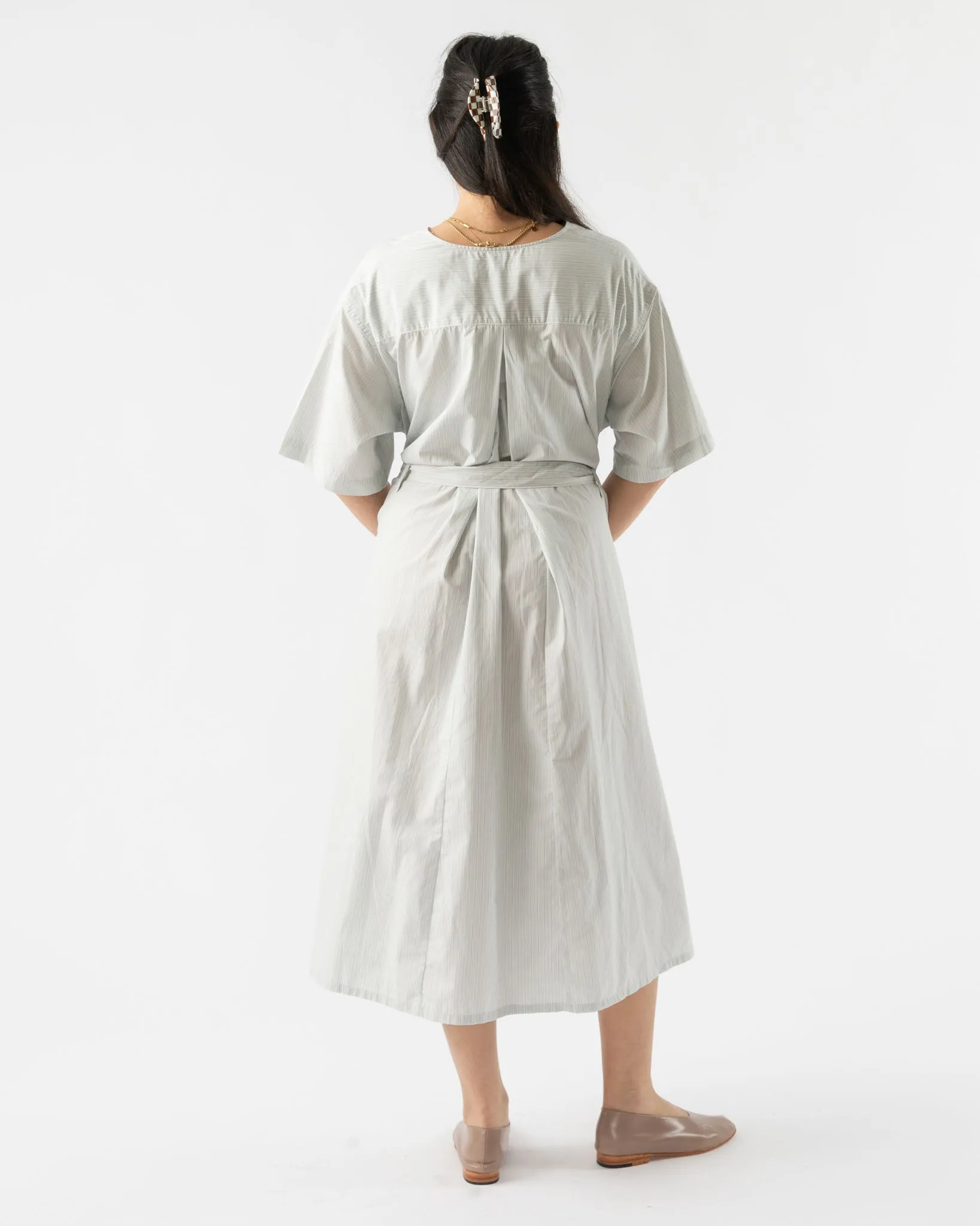 BLANK YSM Popover Dress in Blue/Natural Stripe Poplin