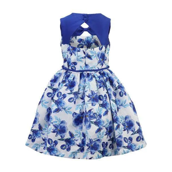 BLUE FLORAL MIKADO DRESS