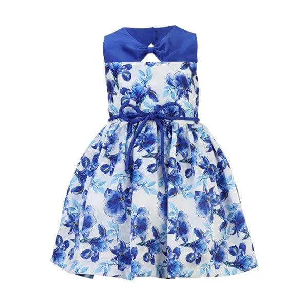 BLUE FLORAL MIKADO DRESS