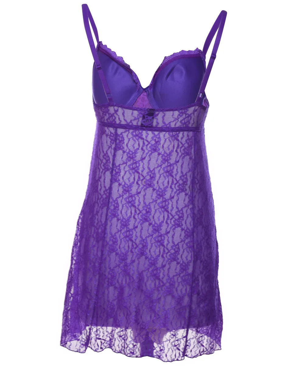 Bright Purple Lace Sheer Slip Dress - S