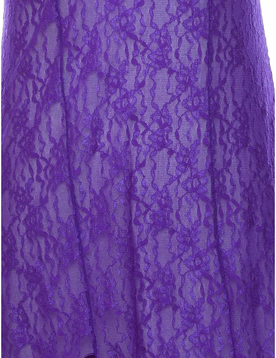 Bright Purple Lace Sheer Slip Dress - S