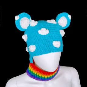 Bright Rainbow Cloud Bear Balaclava (Turquoise)