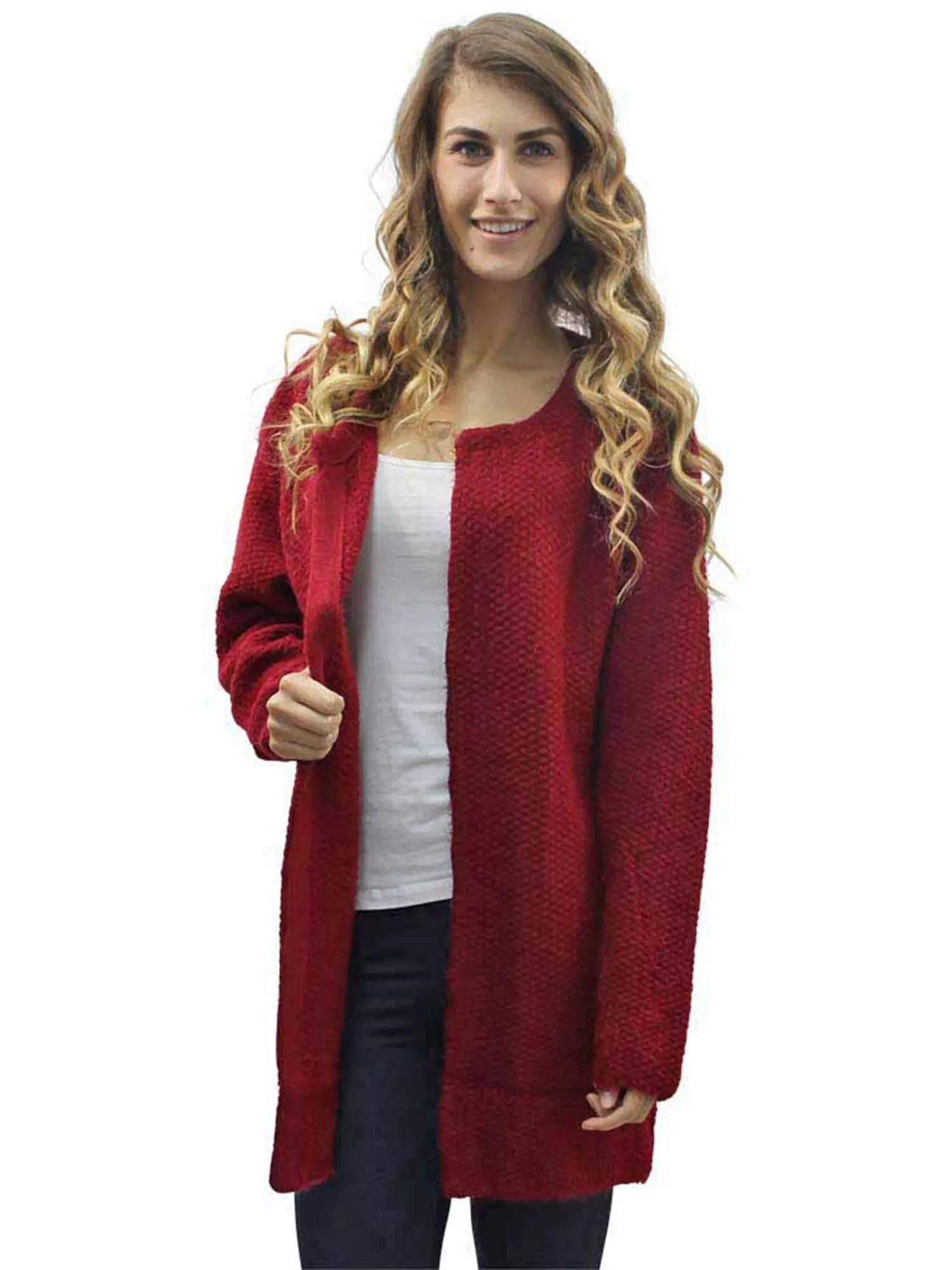 Burgundy Long Knit Sweater Coat Size Small