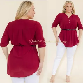 Burgundy Plus Hilo Belted Top