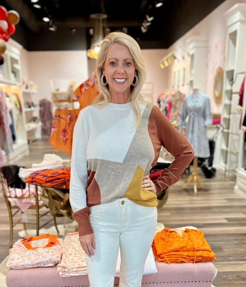 Color Block Sweater Ecru