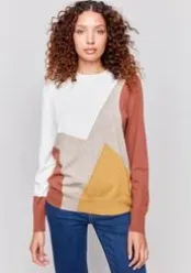 Color Block Sweater Ecru