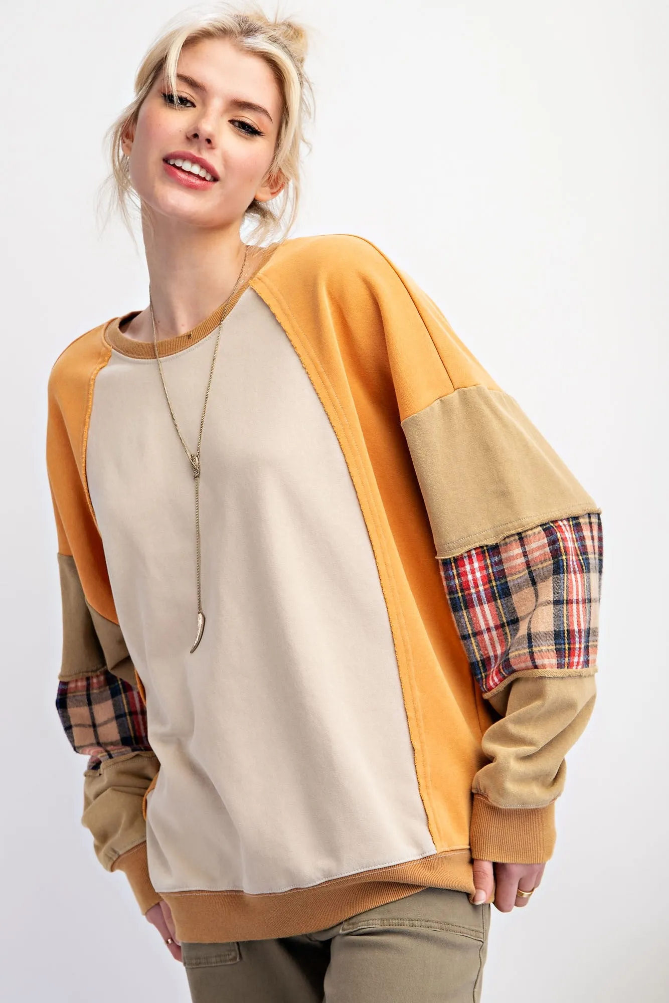 COLOR BLOCK TERRY KNIT PULLOVER