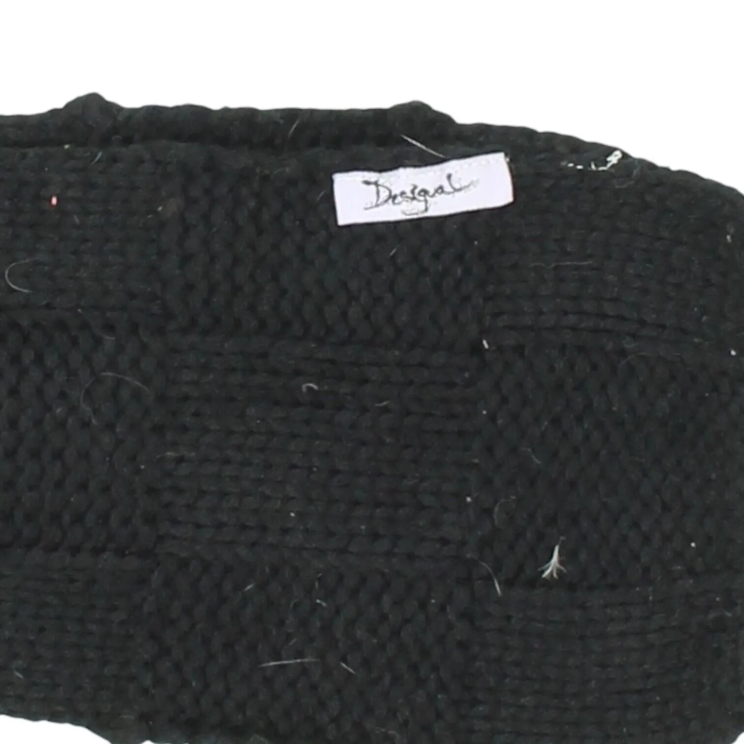 Desigual Happy Spell Out Womens Black Knit Scarf | Vintage Designer VTG