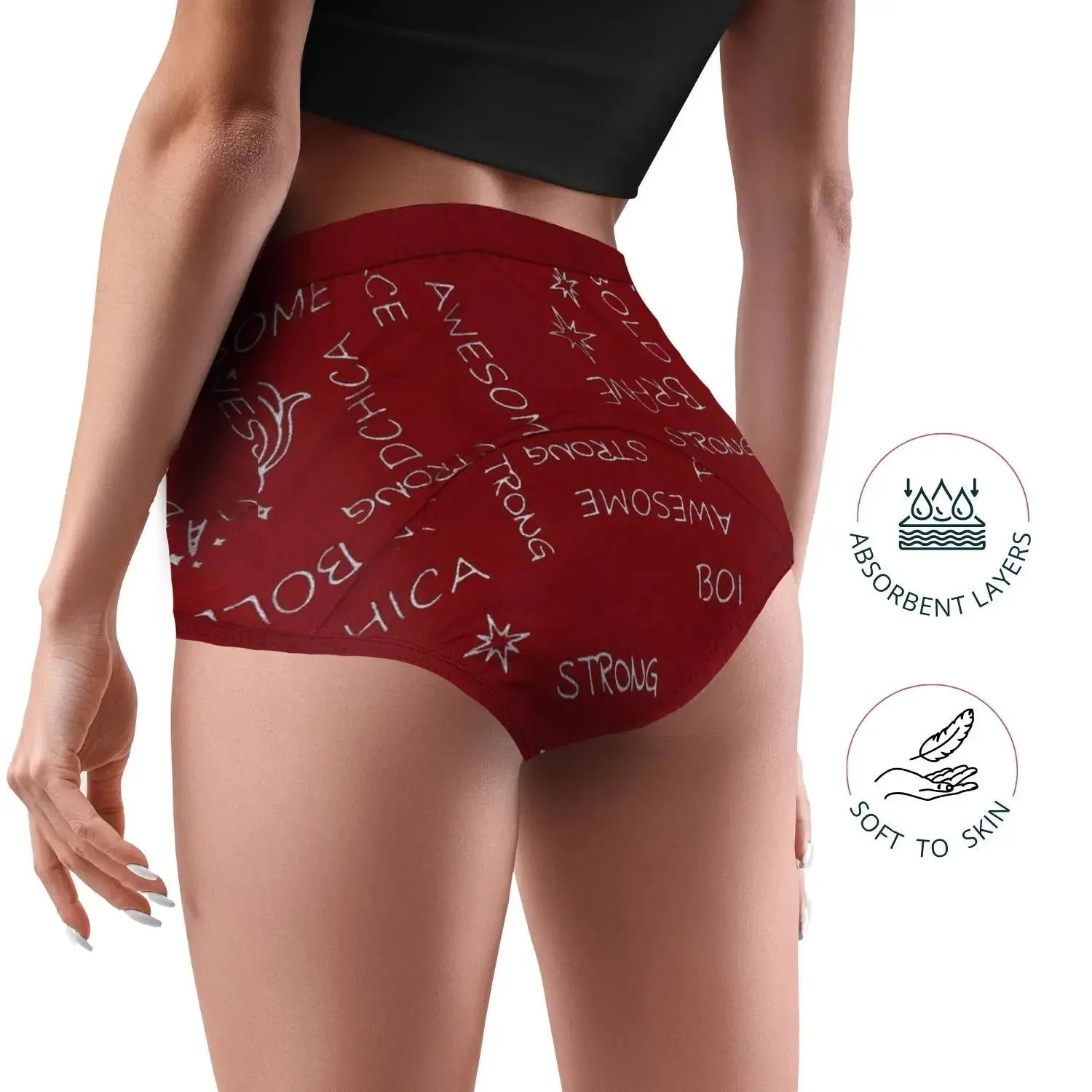 Eco Friendly Anti Microbial Lining Period Panties For Teenagers Black & Maroon Printed, No Pad Required Pack of 2