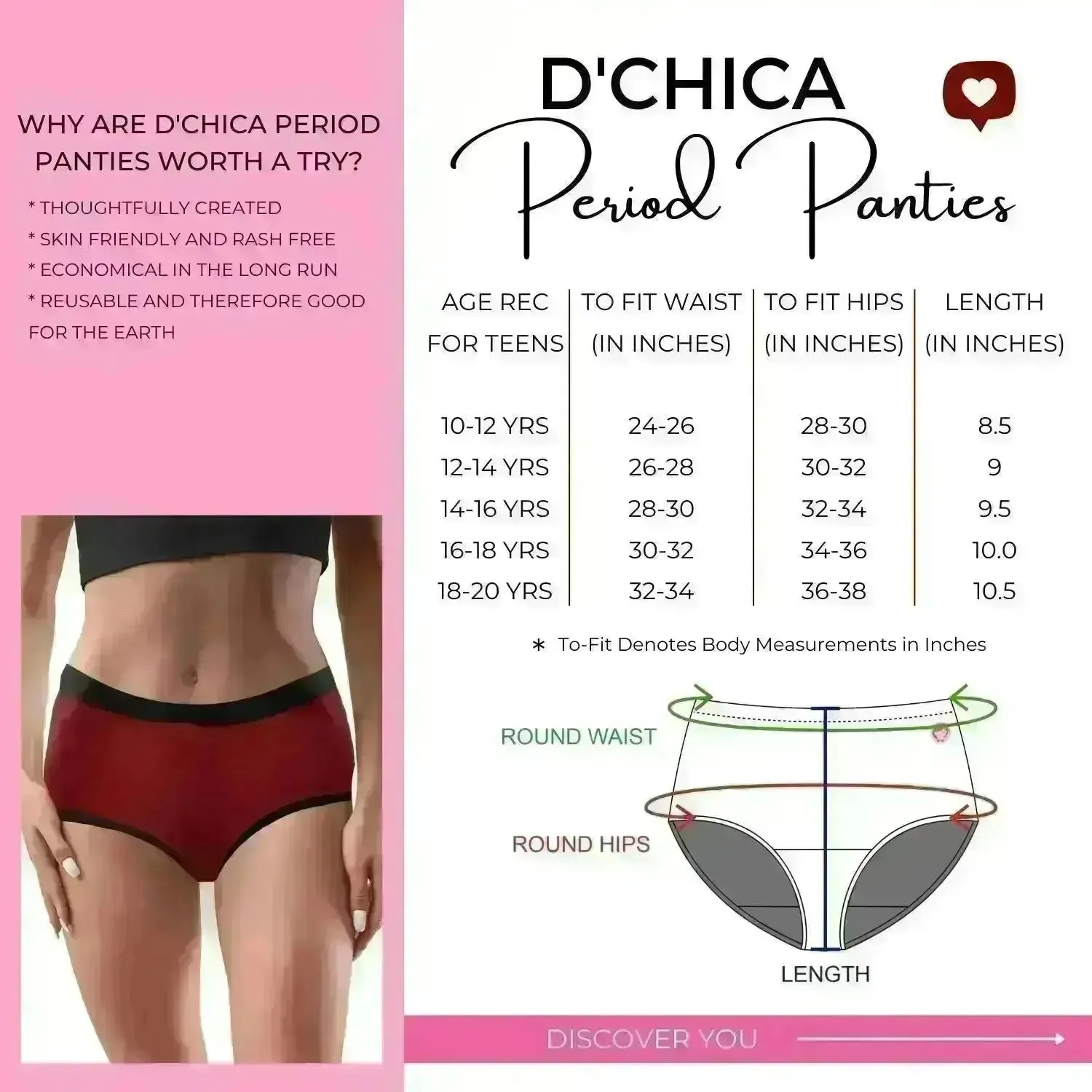 Eco Friendly Anti Microbial Lining Period Panties For Teenagers Black & Maroon Printed, No Pad Required Pack of 2