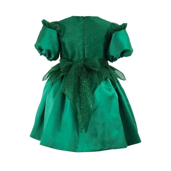 EMERALD GREEN BALL DRESS WITH WAIST PETALS AND HAIRBOW