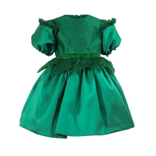 EMERALD GREEN BALL DRESS WITH WAIST PETALS AND HAIRBOW