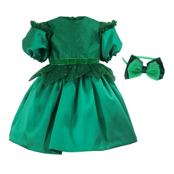 EMERALD GREEN BALL DRESS WITH WAIST PETALS AND HAIRBOW