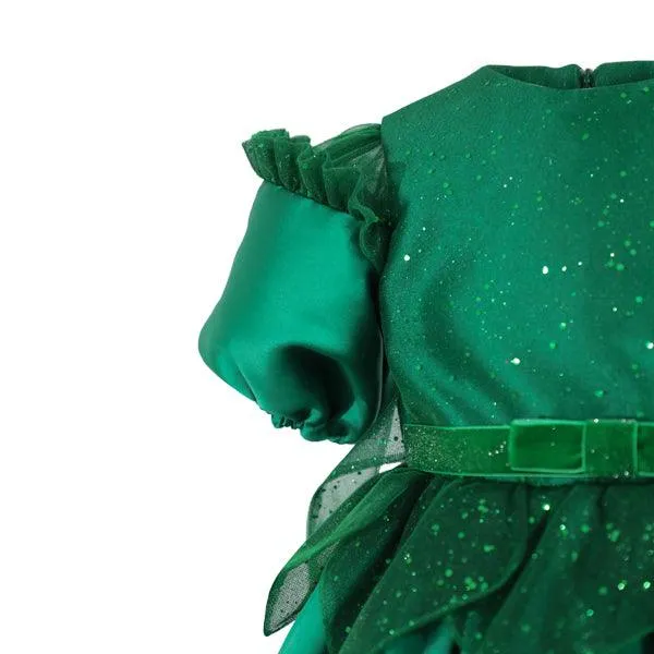 EMERALD GREEN BALL DRESS WITH WAIST PETALS AND HAIRBOW