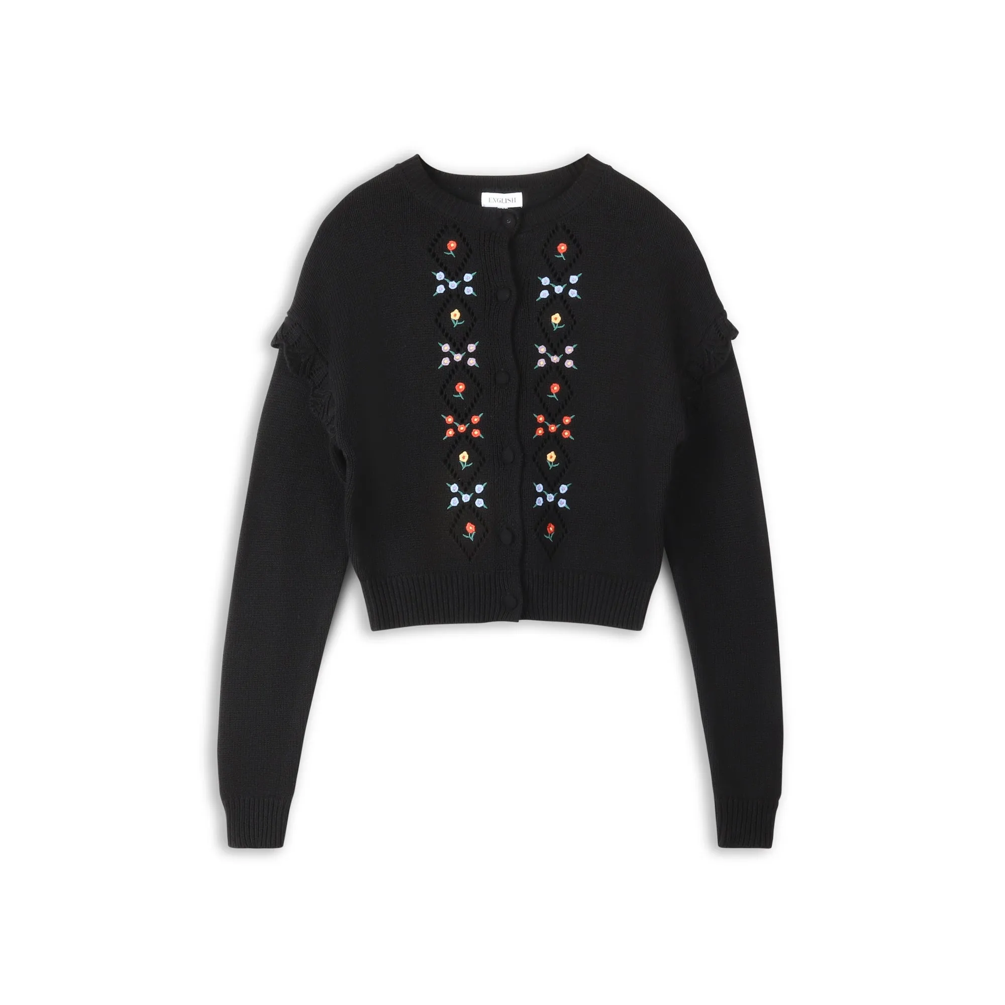 English Black Knit Cardigan With Multicolored Embroidery TW4073-A
