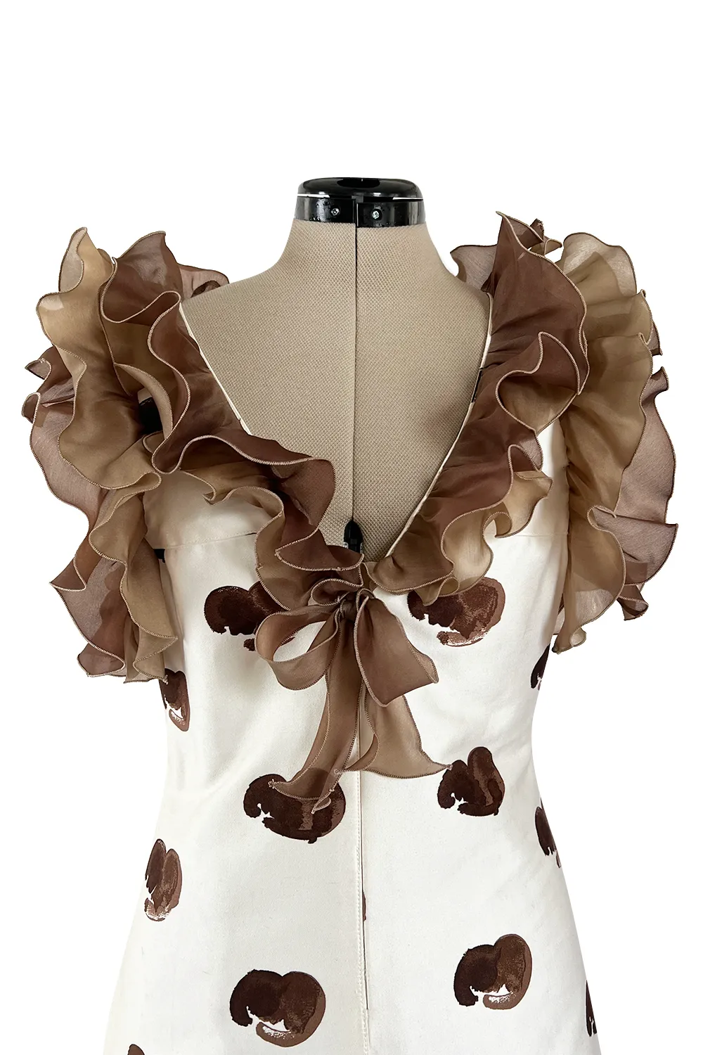 Fabulous Spring 1974 Andre Courreges Sculpted Abstract Heart Print Dress w Ruffle Detailing