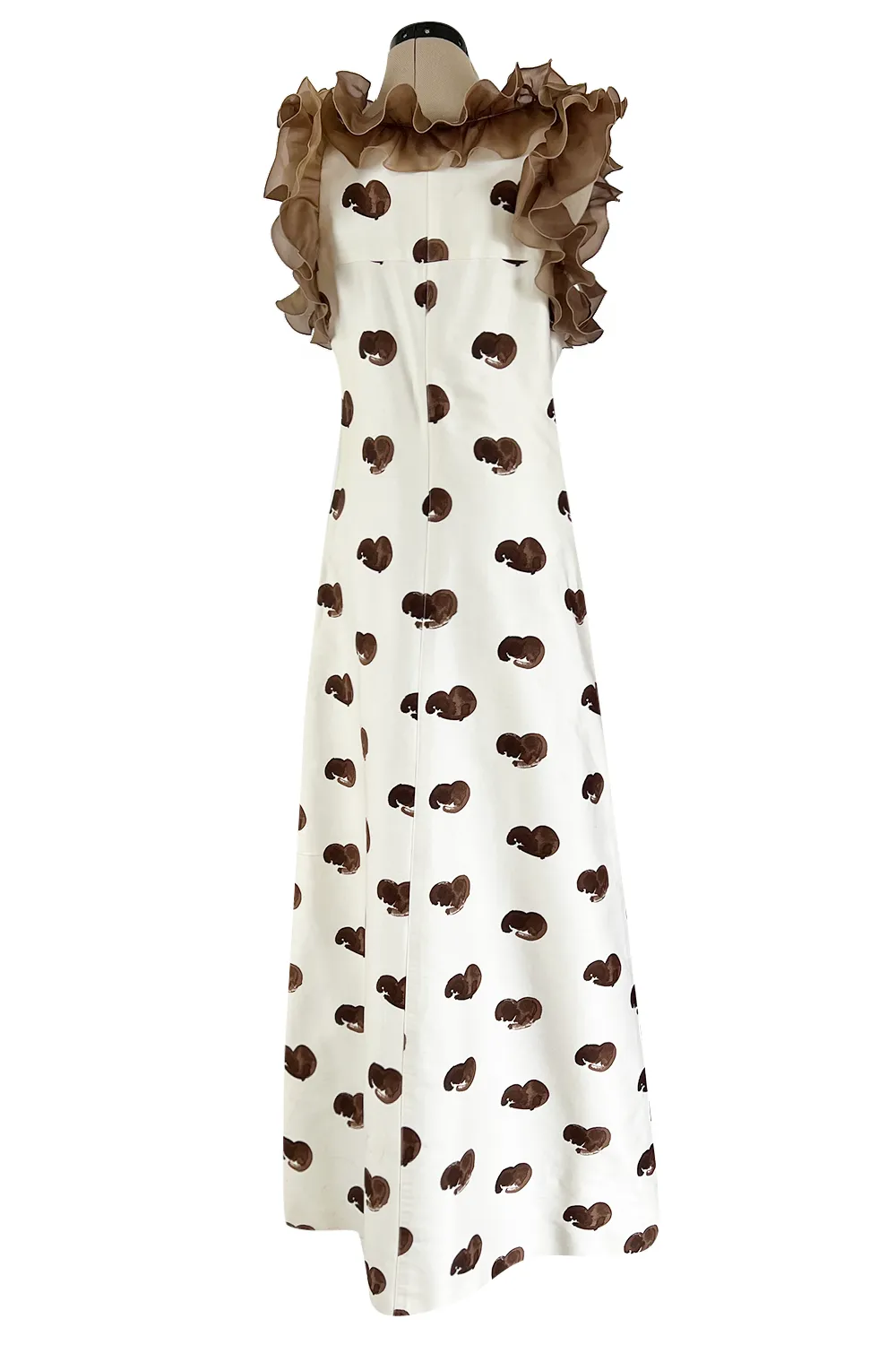 Fabulous Spring 1974 Andre Courreges Sculpted Abstract Heart Print Dress w Ruffle Detailing