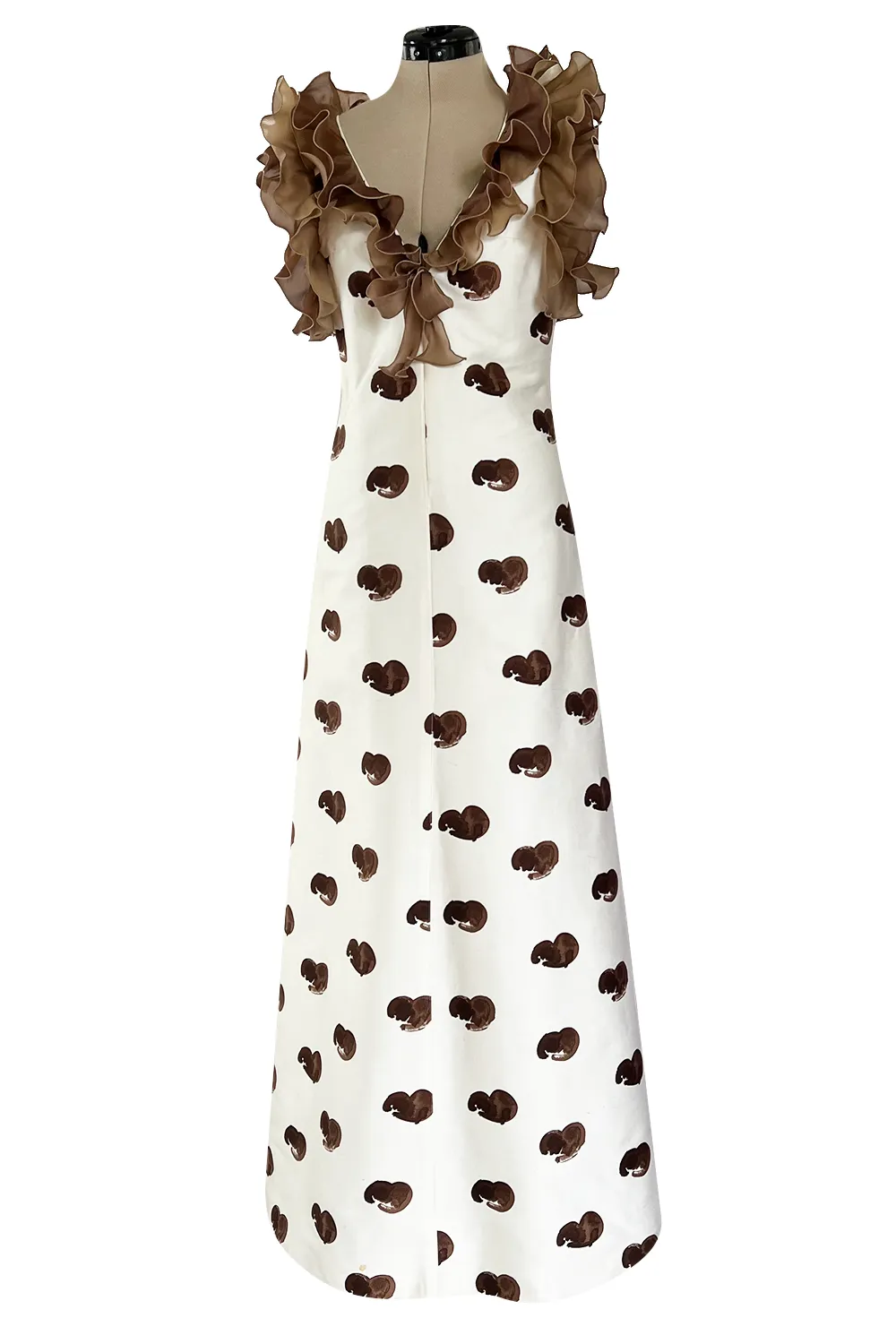 Fabulous Spring 1974 Andre Courreges Sculpted Abstract Heart Print Dress w Ruffle Detailing