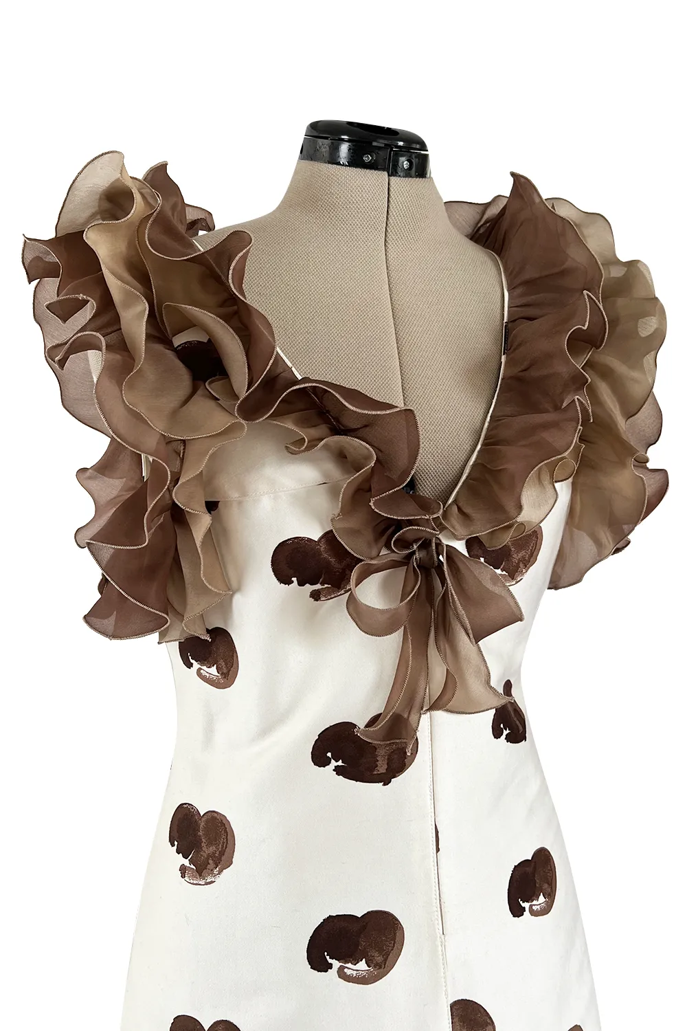 Fabulous Spring 1974 Andre Courreges Sculpted Abstract Heart Print Dress w Ruffle Detailing