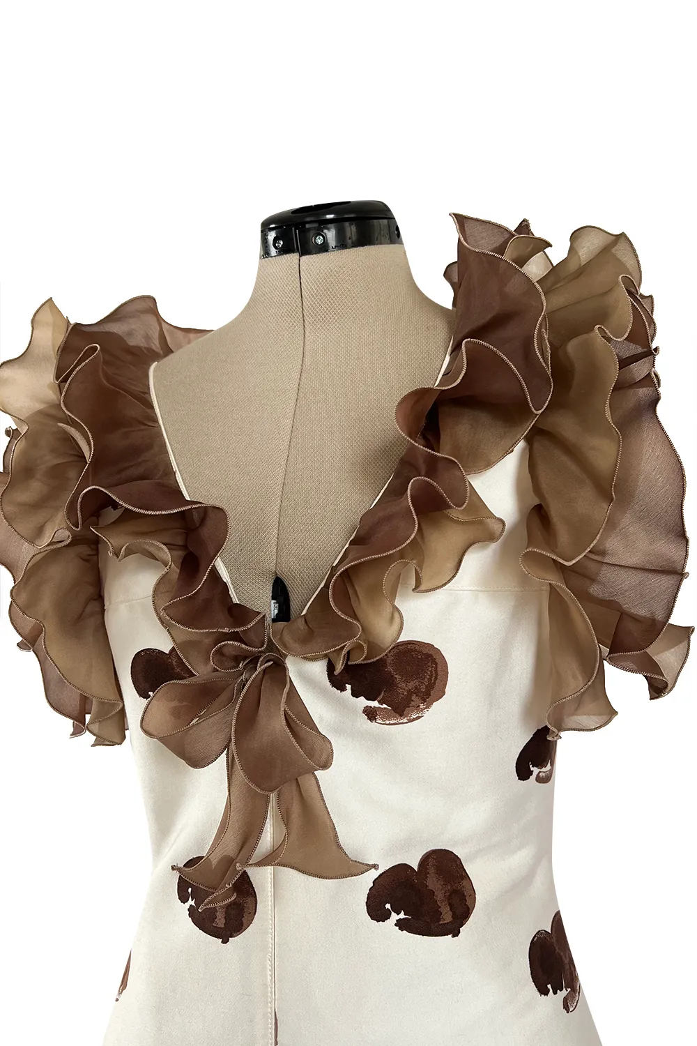 Fabulous Spring 1974 Andre Courreges Sculpted Abstract Heart Print Dress w Ruffle Detailing