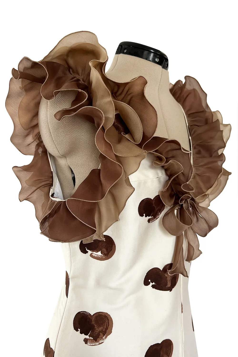 Fabulous Spring 1974 Andre Courreges Sculpted Abstract Heart Print Dress w Ruffle Detailing