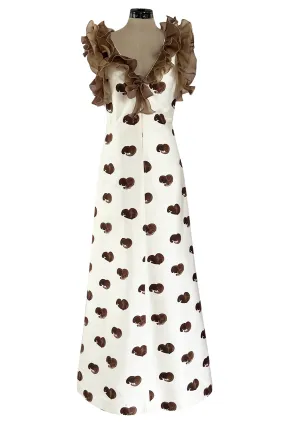 Fabulous Spring 1974 Andre Courreges Sculpted Abstract Heart Print Dress w Ruffle Detailing