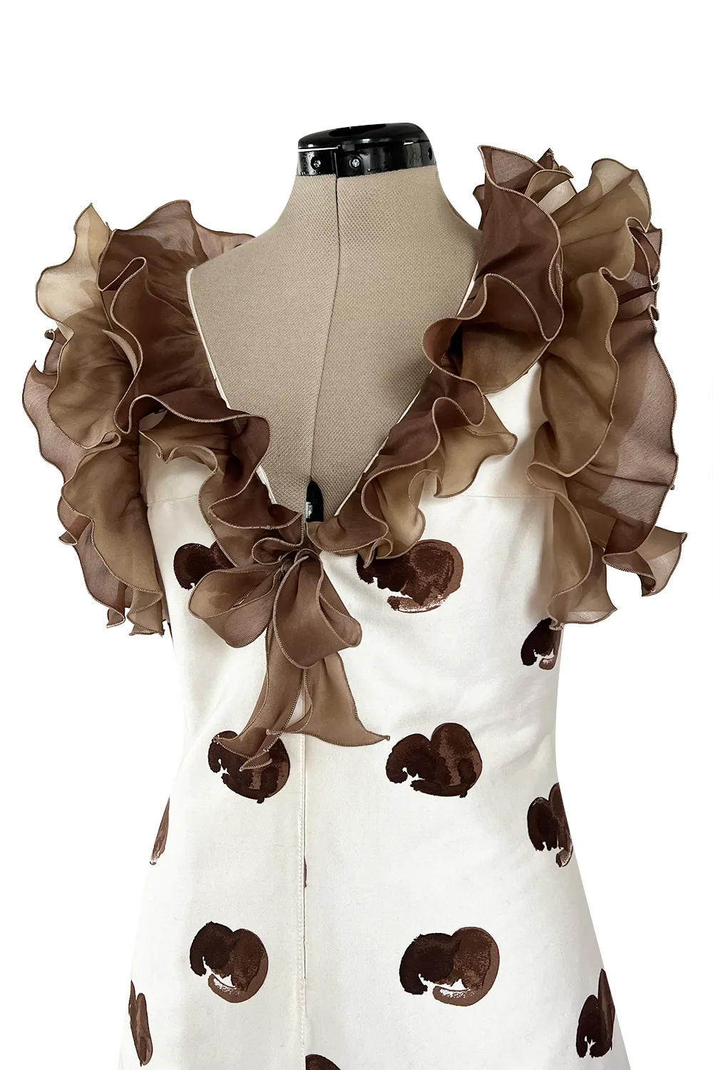 Fabulous Spring 1974 Andre Courreges Sculpted Abstract Heart Print Dress w Ruffle Detailing