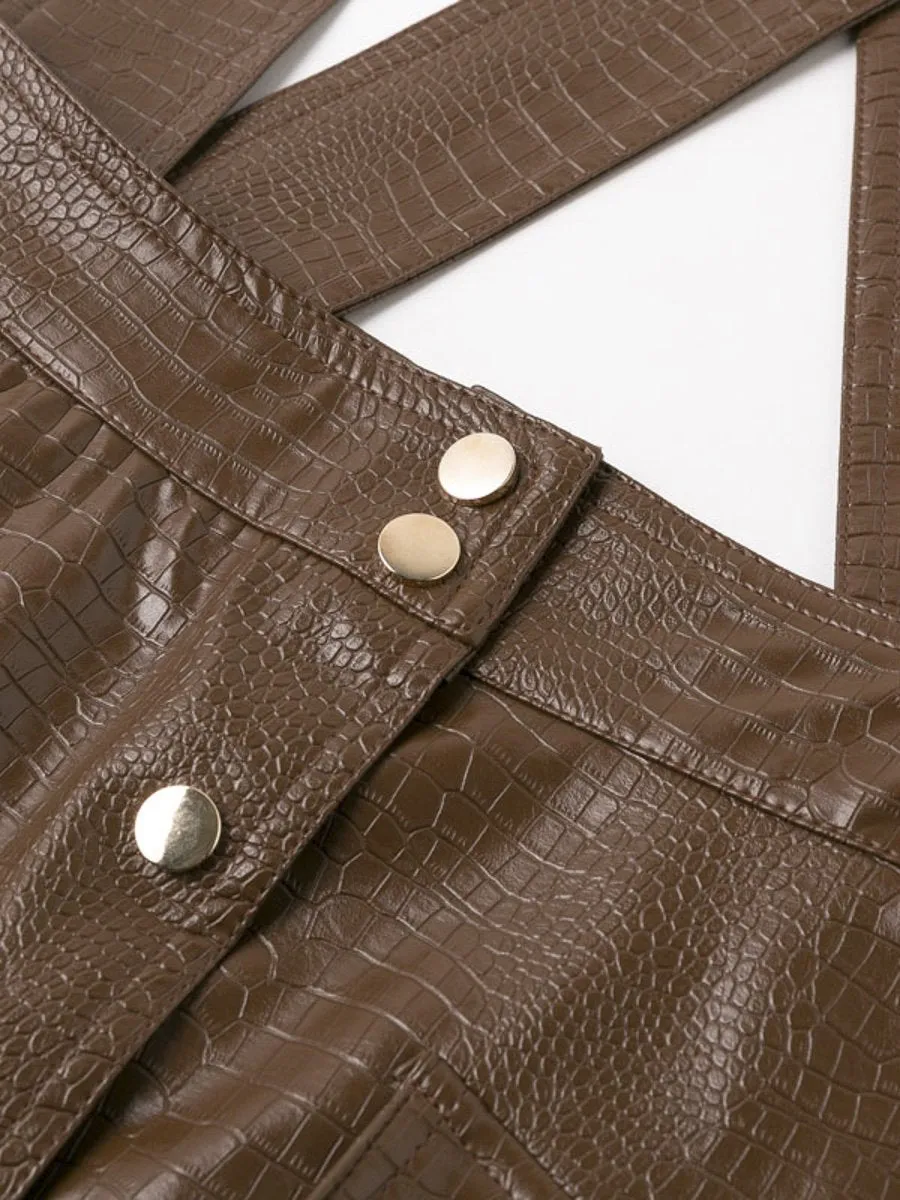 Faux Leather Dress - Brown