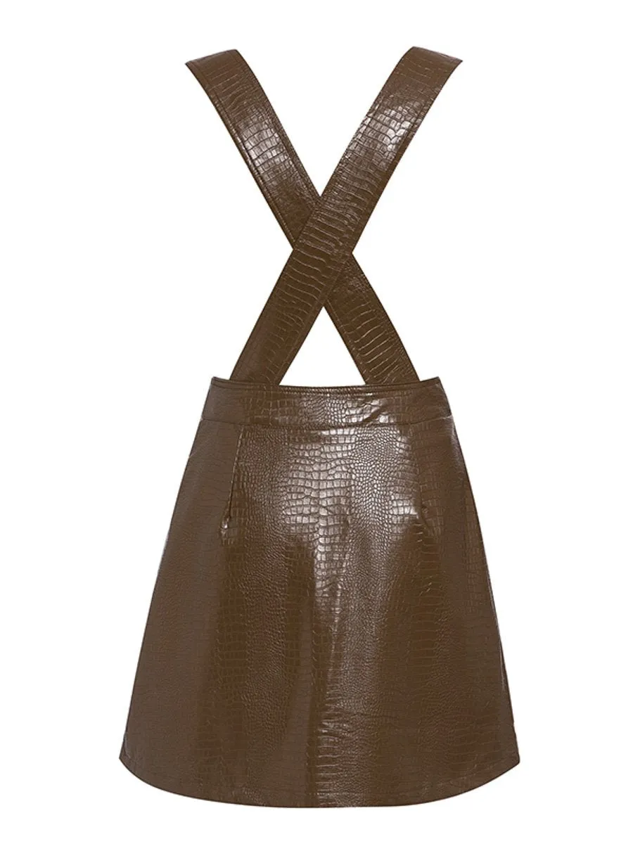 Faux Leather Dress - Brown