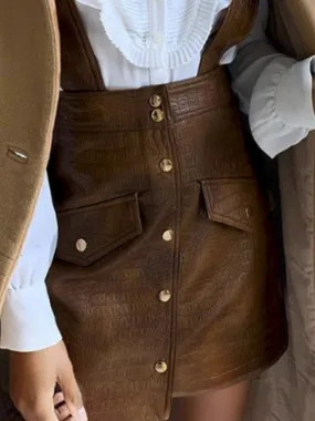 Faux Leather Dress - Brown