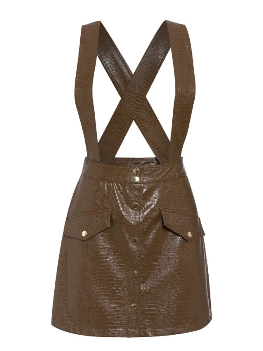 Faux Leather Dress - Brown