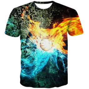 Flame T shirts Men Ball T shirts Funny Colorful T-shirts Graphic Harajuku Tshirts Novelty