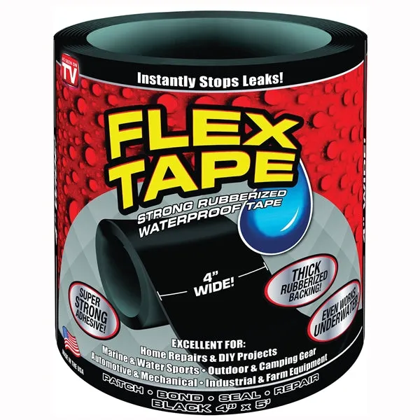 FLEX TAPE TFSBLKR0405 Waterproof Tape, 5 ft L, 4 in W, Rubber Backing