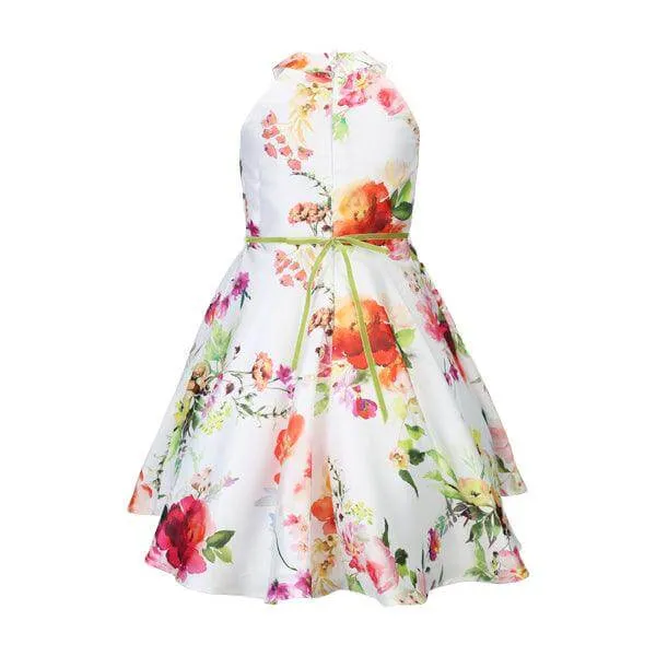 FLORAL PRINT MIKADO DRESS WITH HAIRBOW