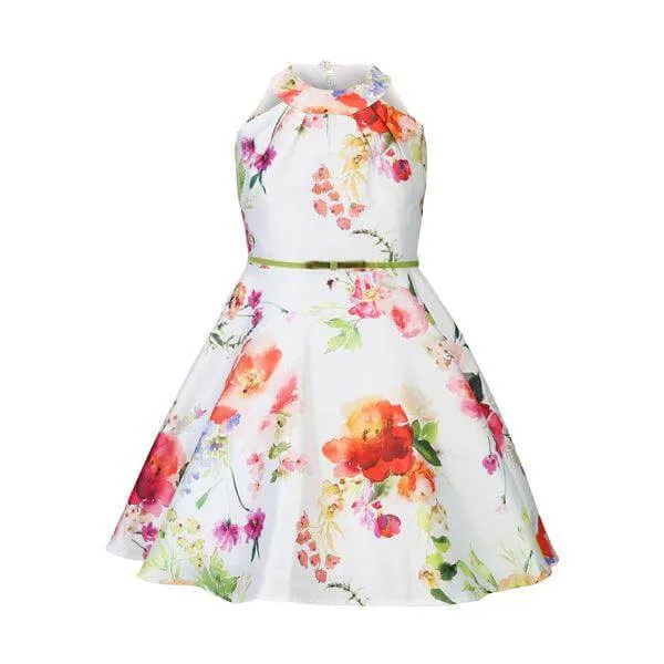 FLORAL PRINT MIKADO DRESS WITH HAIRBOW