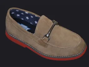 Florsheim 17846 Genuine Suede Boy's Loafer Shoes - Bit Loafer - Sand