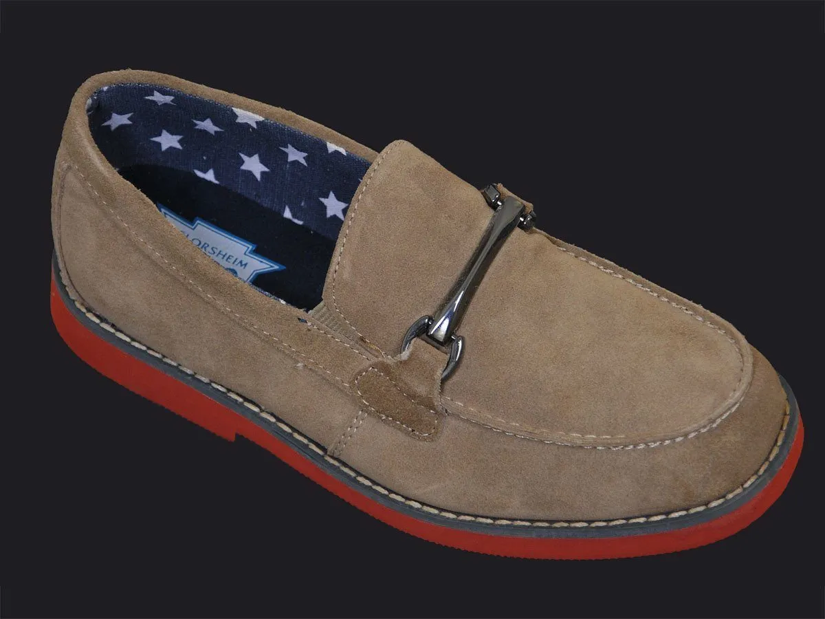 Florsheim 17846 Genuine Suede Boy's Loafer Shoes - Bit Loafer - Sand
