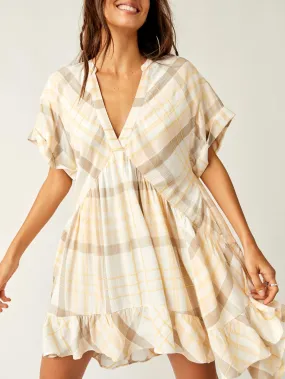 Free People Agnes Plaid Mini Dress- Neutral Combo