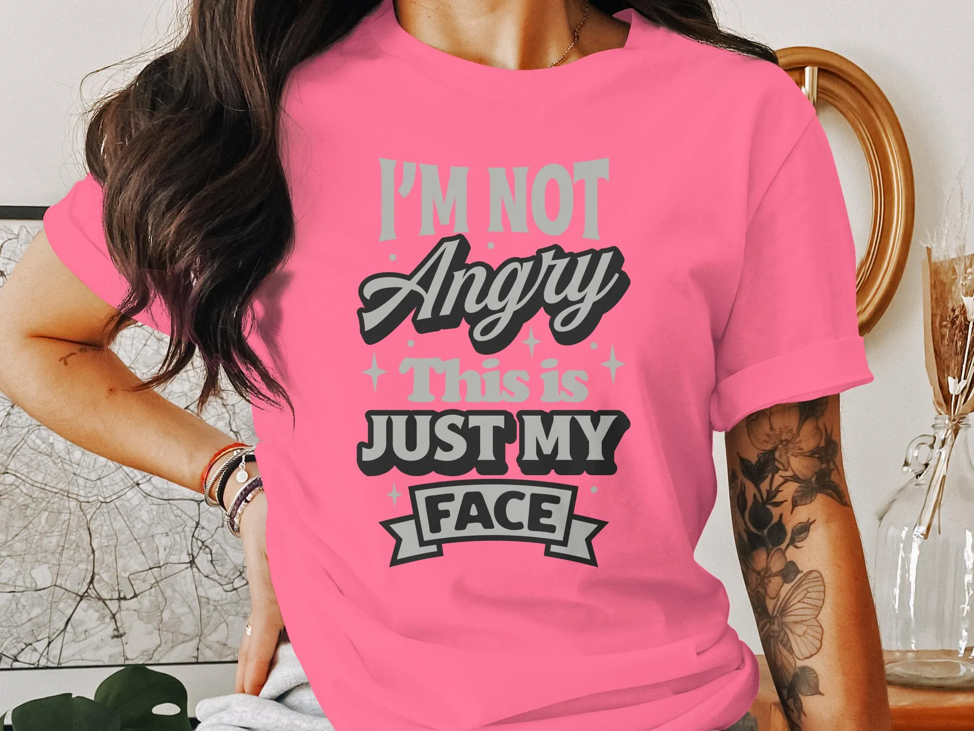 Funny Graphic Tee I'm Not Angry This is Just My Face Casual T-Shirt, Unisex Statement Shirt for Daily Wear