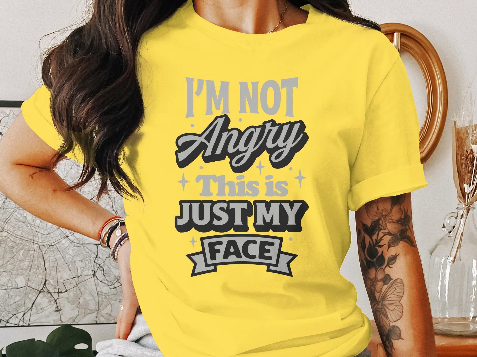 Funny Graphic Tee I'm Not Angry This is Just My Face Casual T-Shirt, Unisex Statement Shirt for Daily Wear