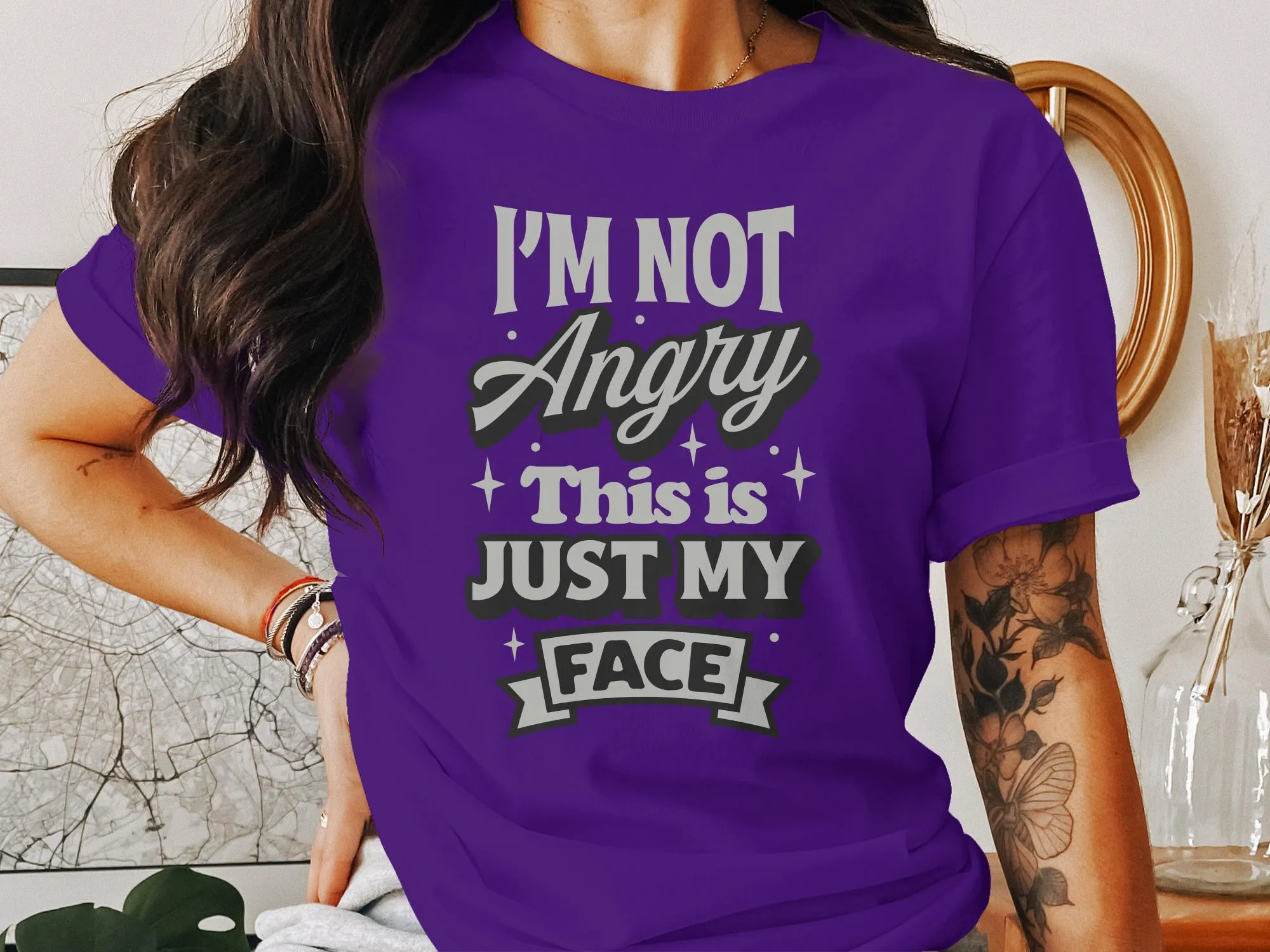Funny Graphic Tee I'm Not Angry This is Just My Face Casual T-Shirt, Unisex Statement Shirt for Daily Wear