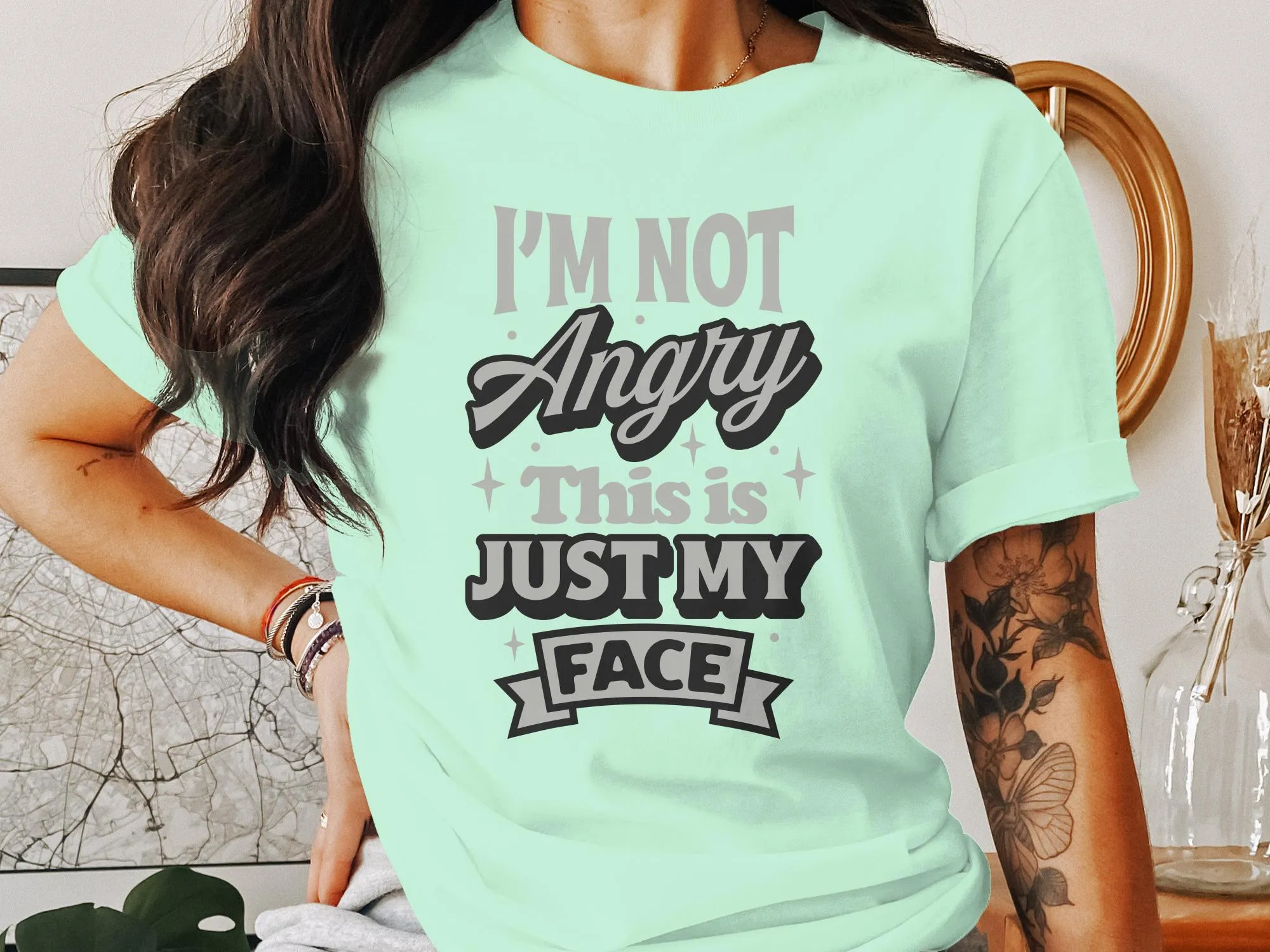 Funny Graphic Tee I'm Not Angry This is Just My Face Casual T-Shirt, Unisex Statement Shirt for Daily Wear
