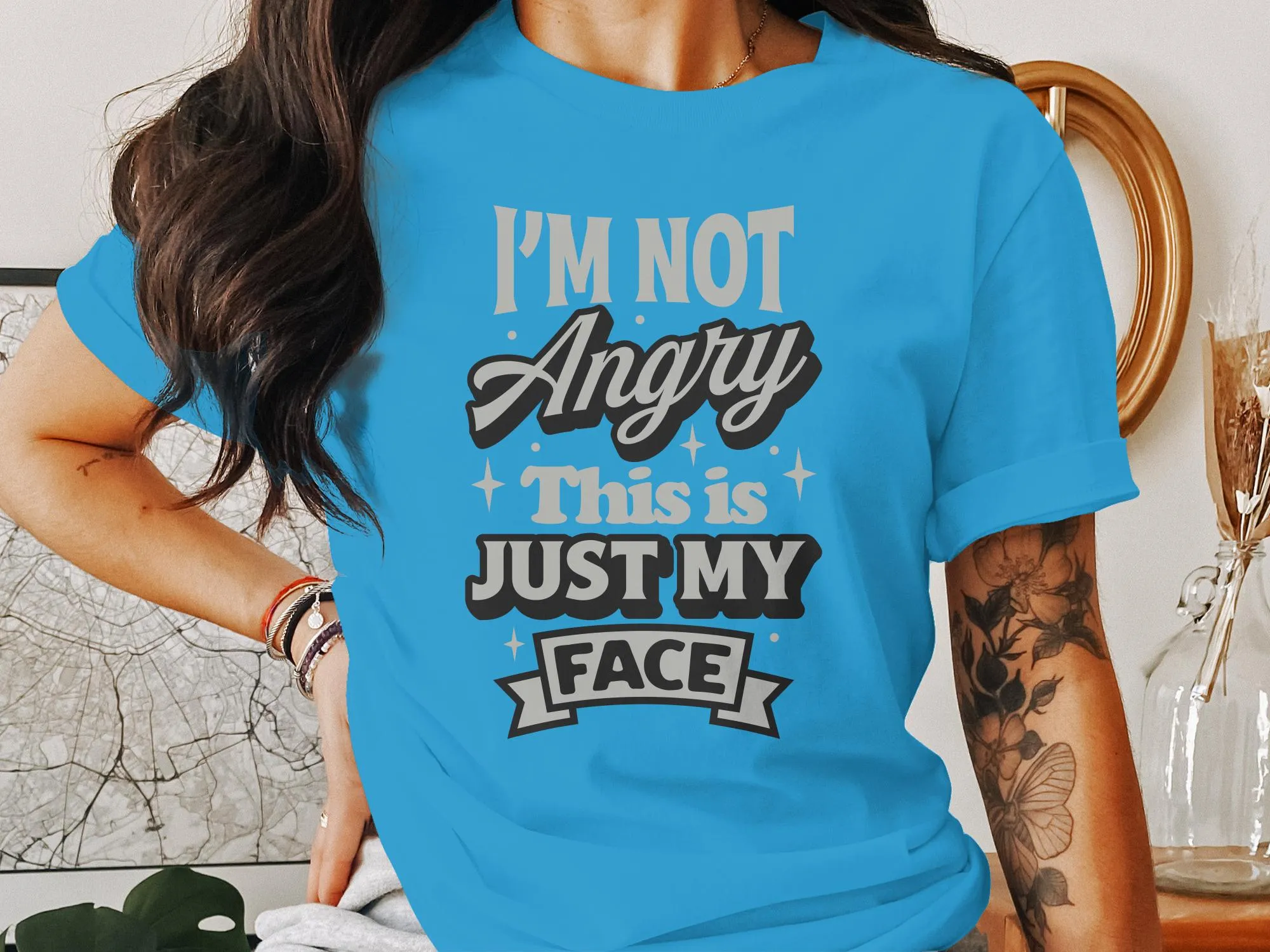 Funny Graphic Tee I'm Not Angry This is Just My Face Casual T-Shirt, Unisex Statement Shirt for Daily Wear