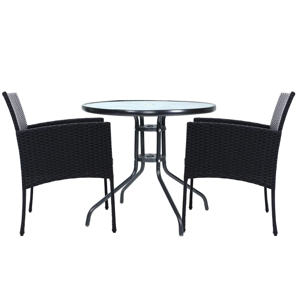Gardeon 3PC Bistro Set Outdoor Furniture Rattan Table Chairs Cushion Patio Garden Ezra